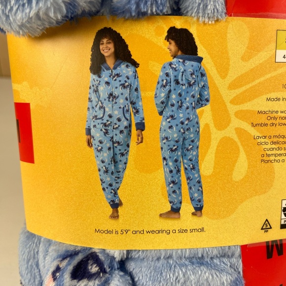 Disney Stitch One Piece Pajama Women’s Medium Blue Plush Hooded Onesie NWT - Picture 3 of 6